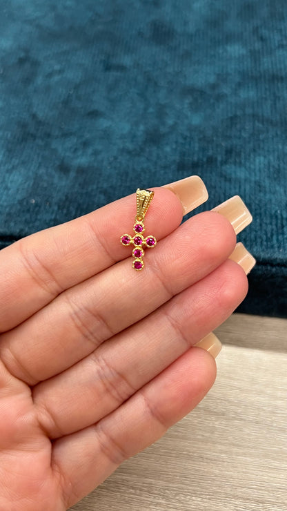 Dije en forma de cruz circones rosados oro nacional / 0.7 gr