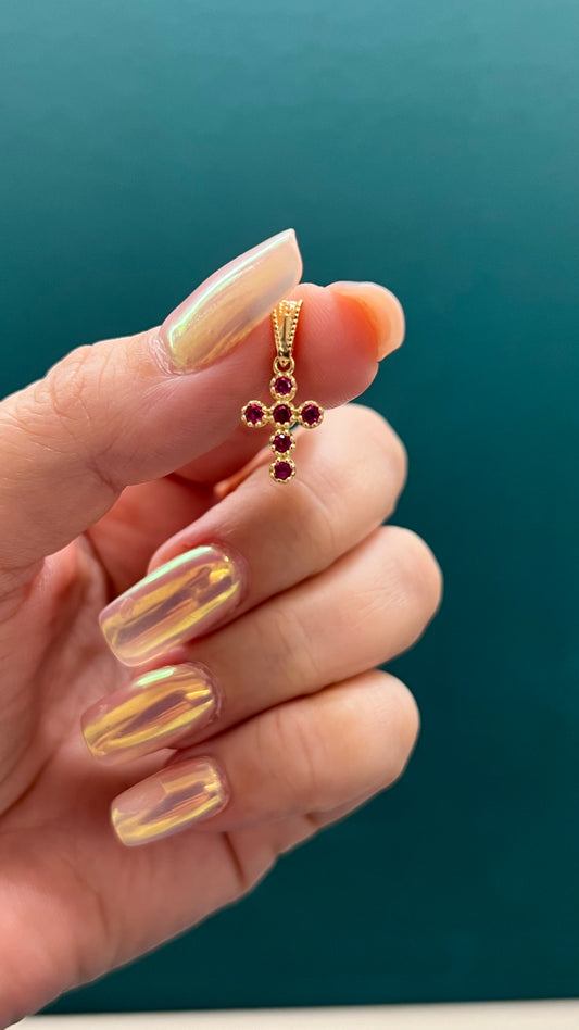 Dije en forma de cruz circones rosados oro nacional / 0.7 gr