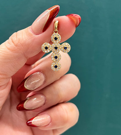 Dije cruz circones azules - Oro nacional / 1.8 gr