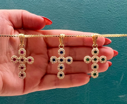 Dije cruz circones colores  - Oro nacional / 1.5 gr