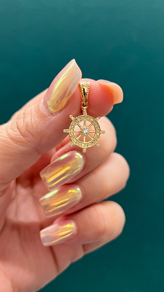 Dije timón con circones, Oro nacional / 1.3 GR