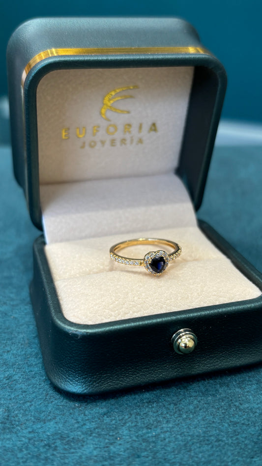Anillo de dama en forma de corazón - circon azul - Oro nacional / talla 5 - 1.6 gr