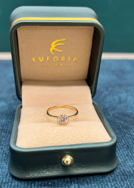 Anillo de dama solitario circon redondo