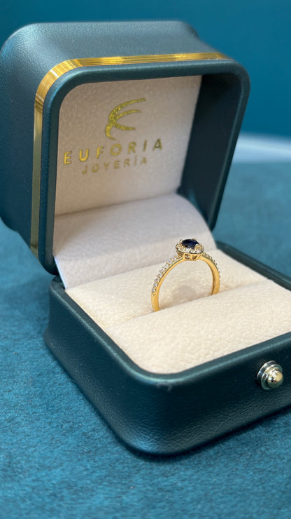Anillo de dama en forma de corazón - circon azul - Oro nacional / talla 5 - 1.6 gr