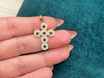 Dije cruz circones azules - Oro nacional / 1.8 gr