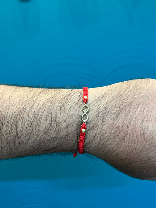 Manilla tejida con herraje de infinito + dos balinés # 4 mm - Oro nacional / 0.6 gr