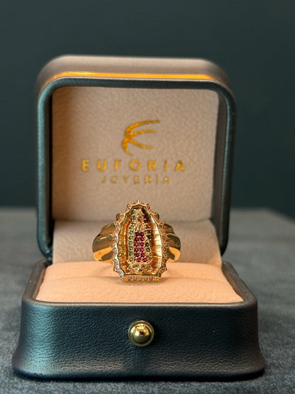 anillo circones verdes y rosados  / talla 9 / 7.7gr