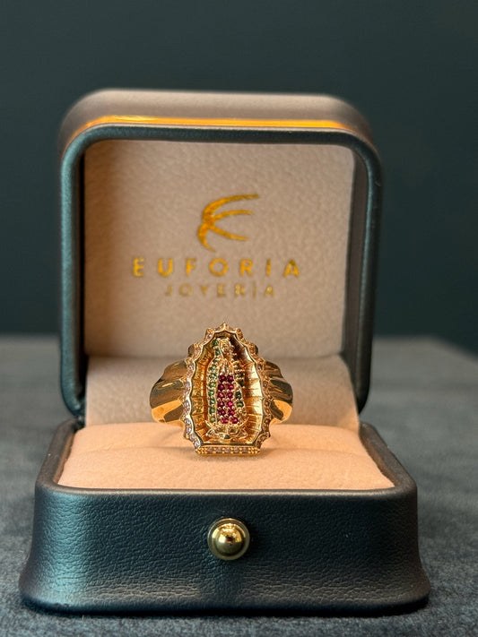 anillo circones verdes y rosados  / talla 9 / 7.7gr