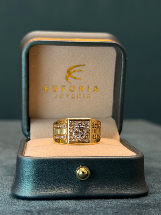 anillo hombre ancla oro blanco/ talla 9 1/2 / 8.7gr