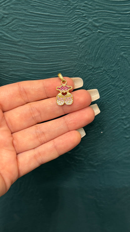 dije oso circones blancos y rosados/ 2.3 gr